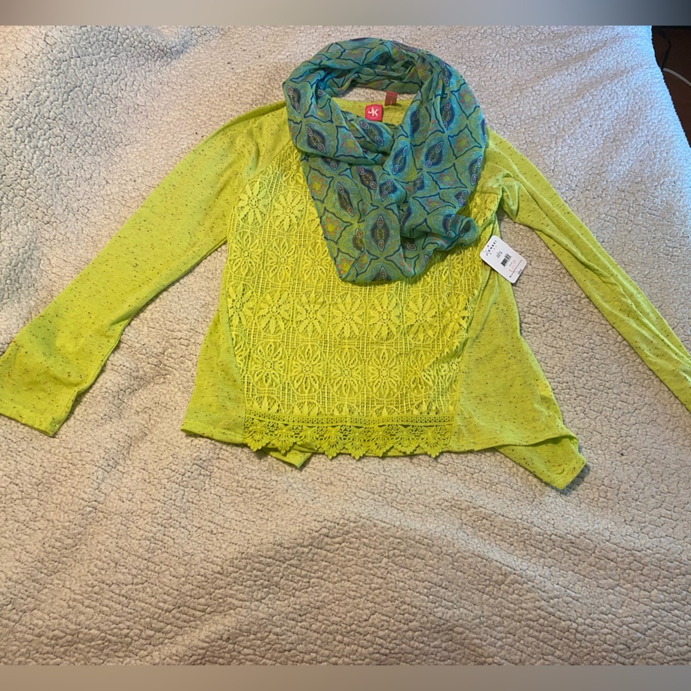 Girls J. Khaki Blouse W/ Scarf | NWT | L